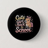 Cute Girl Back To School Capybara First Day Of Sch 缶バッジ (正面)