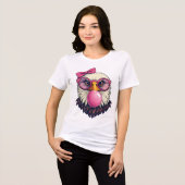Cute Girl Bald Eagle with Pink Bow & Bubble Gum トライブレンドＴシャツ (正面全面)