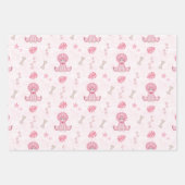 Cute Girl Birthday Pink Dinosaur ラッピングペーパーシート (正面3)