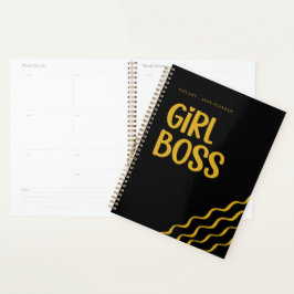 Cute Girl Boss Black and Gold Monogram Year プランナー手帳