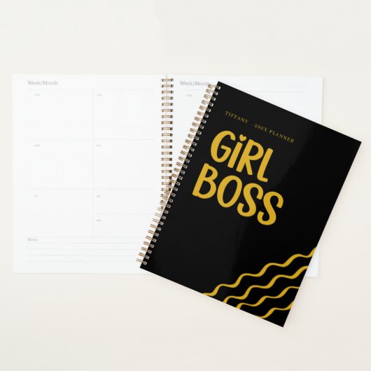 Cute Girl Boss Black and Gold Monogram Year プランナー手帳 (ディスプレー)
