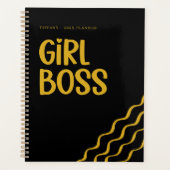 Cute Girl Boss Black and Gold Monogram Year プランナー手帳 (正面)