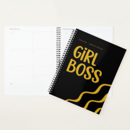 Cute Girl Boss Black and Gold Monogram Year プランナー手帳