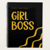 Cute Girl Boss Black and Gold Monogram Year プランナー手帳 (正面)
