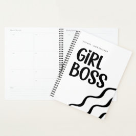 Cute Girl Boss Black and White Monogram Year プランナー手帳