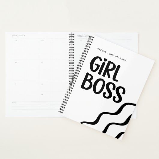 Cute Girl Boss Black and White Monogram Year プランナー手帳 (ディスプレー)