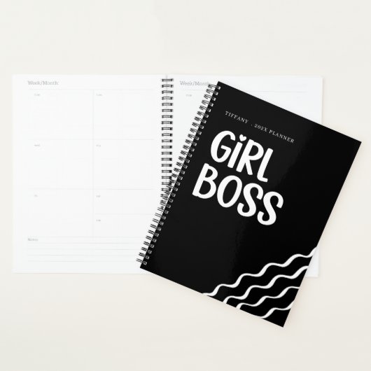 Cute Girl Boss Black and White Monogram Year プランナー手帳 (ディスプレー)