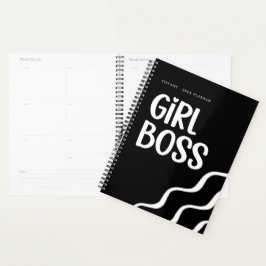 Cute Girl Boss Black and White Monogram Year プランナー手帳