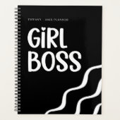 Cute Girl Boss Black and White Monogram Year プランナー手帳 (正面)