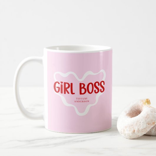 Cute Girl Boss Pink and Red Custom Name Year コーヒーマグカップ (ドーナツ)