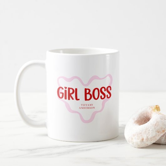 Cute Girl Boss Pink and Red Custom Name Year コーヒーマグカップ (ドーナツ)