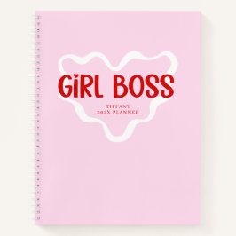 Cute Girl Boss Pink and Red Custom Name Year ノートブック