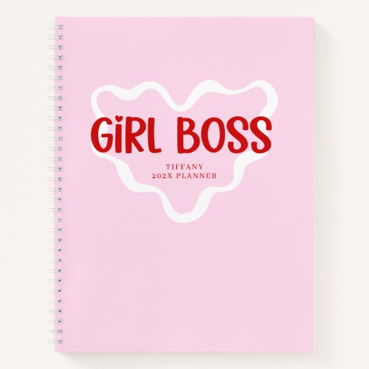 Cute Girl Boss Pink and Red Custom Name Year ノートブック (正面)