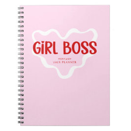 Cute Girl Boss Pink and Red Custom Name Year ノートブック