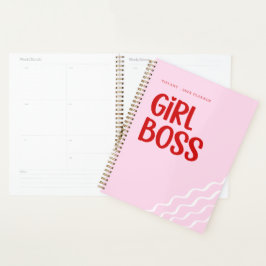 Cute Girl Boss Pink and Red Custom Name Year プランナー手帳