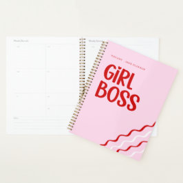Cute Girl Boss Pink and Red Custom Name Year プランナー手帳