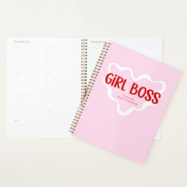 Cute Girl Boss Pink and Red Custom Name Year プランナー手帳