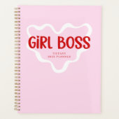 Cute Girl Boss Pink and Red Custom Name Year プランナー手帳 (正面)