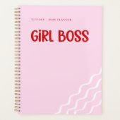 Cute Girl Boss Pink and Red Custom Name Year プランナー手帳 (正面)