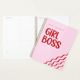 Cute Girl Boss Pink and Red Custom Name Year プランナー手帳