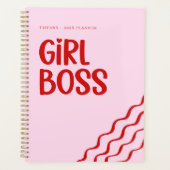 Cute Girl Boss Pink and Red Custom Name Year プランナー手帳 (正面)