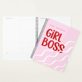 Cute Girl Boss Pink and Red Monogram Year プランナー手帳
