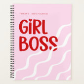 Cute Girl Boss Pink and Red Monogram Year プランナー手帳 (正面)