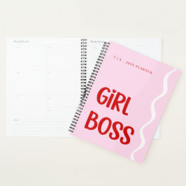 Cute Girl Boss Pink and Red Monogram Year プランナー手帳