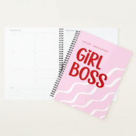 Cute Girl Boss Pink and Red Monogram Year プランナー手帳