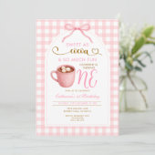 Cute Girl Bow Hot Cocoa 1st birthday Pink Gingham 招待状 (スタンド正面)