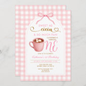 Cute Girl Bow Hot Cocoa 1st birthday Pink Gingham 招待状 (正面/裏面)
