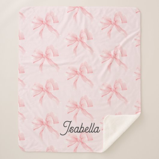 Cute Girl Coquette Pink Bow シェルパブランケット (正面)