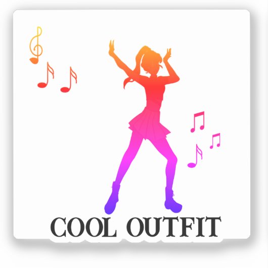 Cute Girl Dancing withe note music-k-pop シール (正面)