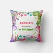 Cute Girl Dinosaur 1st Birthday Party クッション (裏面)