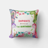 Cute Girl Dinosaur 1st Birthday Party クッション (正面)