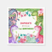 Cute Girl Dinosaur 1st Birthday Party スタンダードカクテルナプキン (正面)
