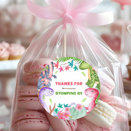 Cute Girl Dinosaur 1st Birthday Party Thank you ラウンドシール