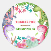 Cute Girl Dinosaur 1st Birthday Party Thank you ラウンドシール (正面)