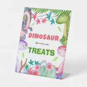 Cute Girl Dinosaur 1st Birthday Party Treats 台座サイン (正面)
