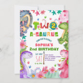 Cute Girl Dinosaur 2nd Birthday Invitation 招待状 (正面)
