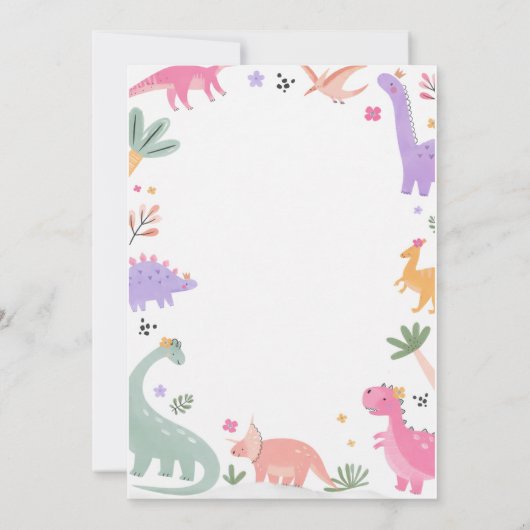 Cute Girl Dinosaur 3rd Birthday 招待状 (裏面)