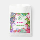 Cute Girl Dinosaur 4th Birthday Party フェイバーバッグ (正面)
