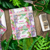 Cute Girl Dinosaur 4th Birthday Party ラッピングペーパー