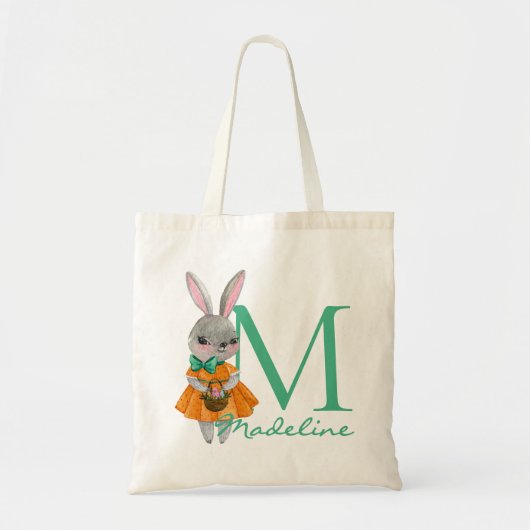 Cute Girl Easter Bunny Initial and Name Tote Bag トートバッグ (正面)