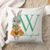 Cute Girl Easter Bunny Initial & Name Throw Pillow クッション (ブランケット)