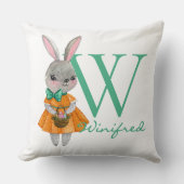 Cute Girl Easter Bunny Initial & Name Throw Pillow クッション (正面)