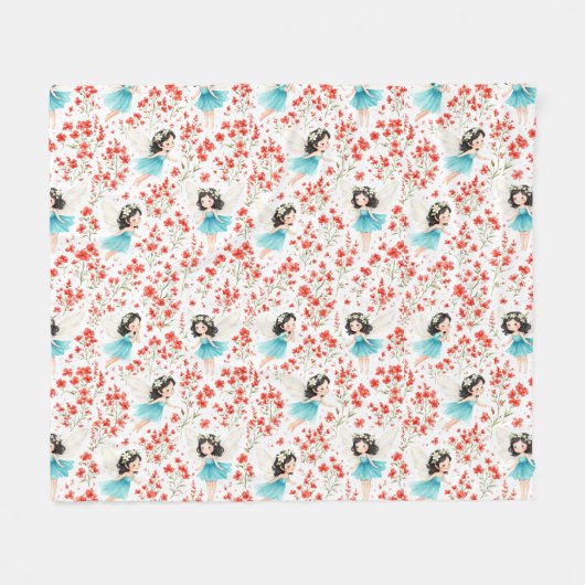 Cute Girl Floral Pattern Fleece Blanket – Soft Kid フリースブランケット (正面(横))