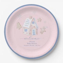 Cute Girl Gingerbread Village Baby Shower Welcome ペーパープレート