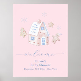 Cute Girl Gingerbread Village Baby Shower Welcome ポスター