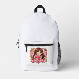 Cute Girl Hugging Heart Bag プリントバックパック